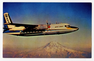 Image: postcard: West Coast Airlines, Fairchild F-27, Seattle, Mt Rainier