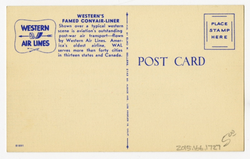 Image: postcard: Western Air Lines, Convair 240