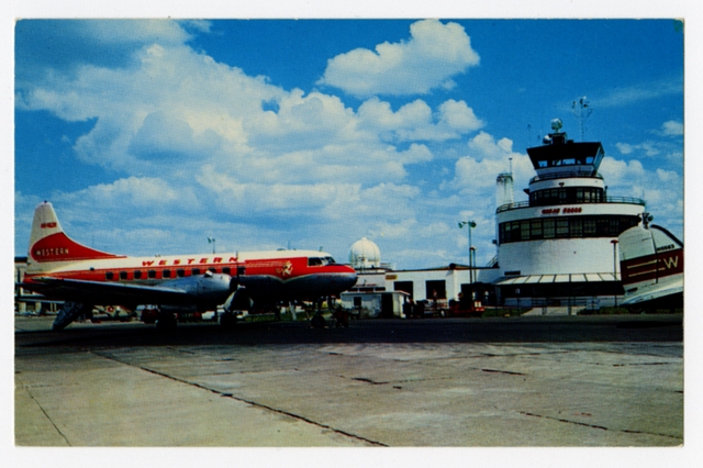 Postcard: Western Airlines, Convair 240, Great Falls Airport