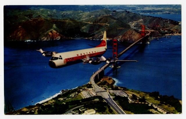 Postcard: Western Airlines, Lockheed L-188 Electra, San Francisco