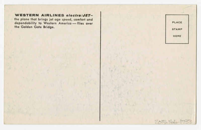 Image: postcard: Western Airlines, Lockheed L-188 Electra, San Francisco