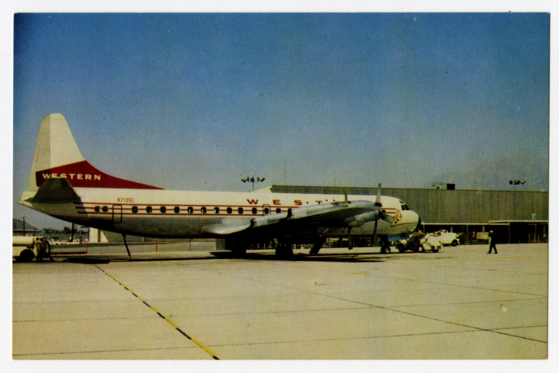 Image: postcard: Western Airlines, Lockheed L-188 Electra, Ontario Airport