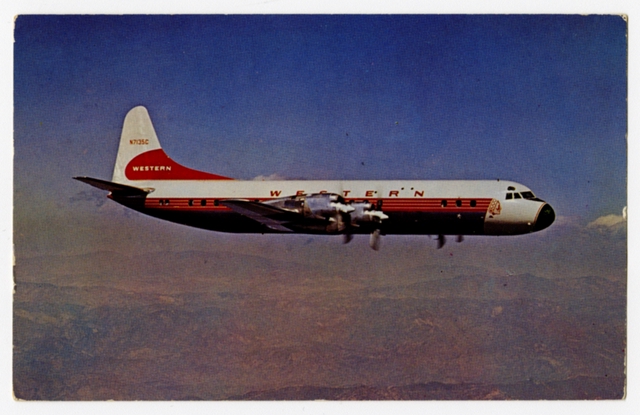 Postcard: Western Airlines, Lockheed L-188 Electra