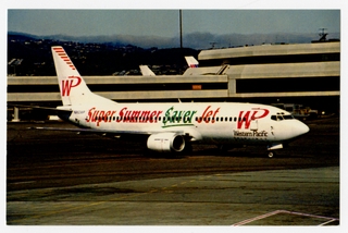 Image: postcard: Western Pacific Airlines, Boeing 737, San Francisco Airport