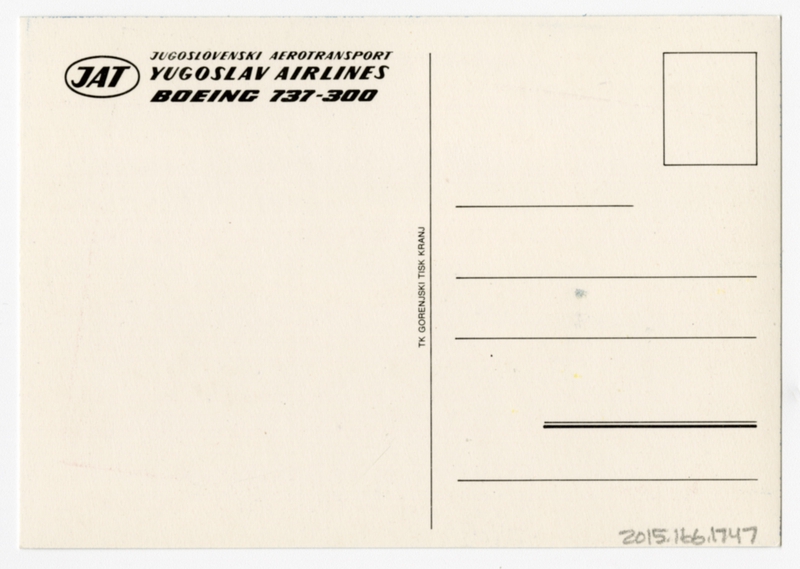 Image: postcard: JAT Yugoslav Airlines, Boeing 737-300