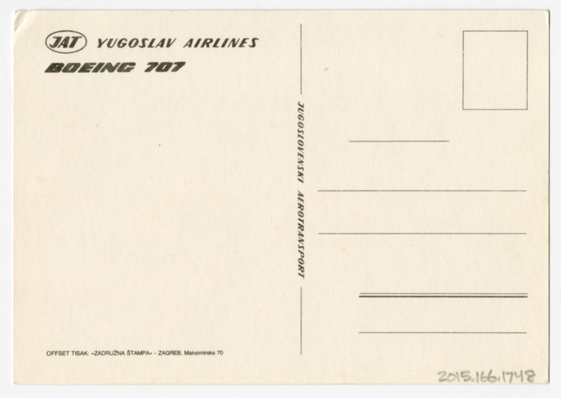 Image: postcard: JAT Yugoslav Airlines, Boeing 707