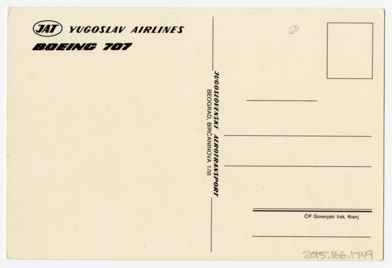 Image: postcard: JAT Yugoslav Airlines, Boeing 707