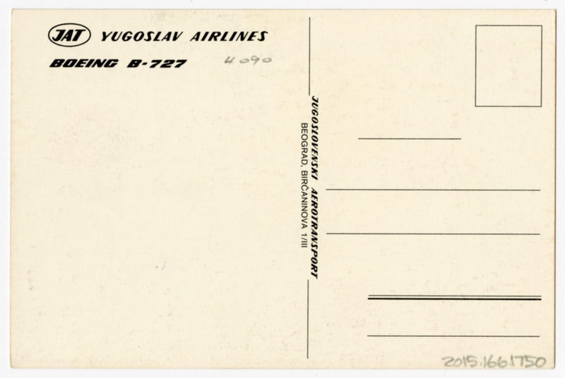 Image: postcard: JAT Yugoslav Airlines, Boeing 727