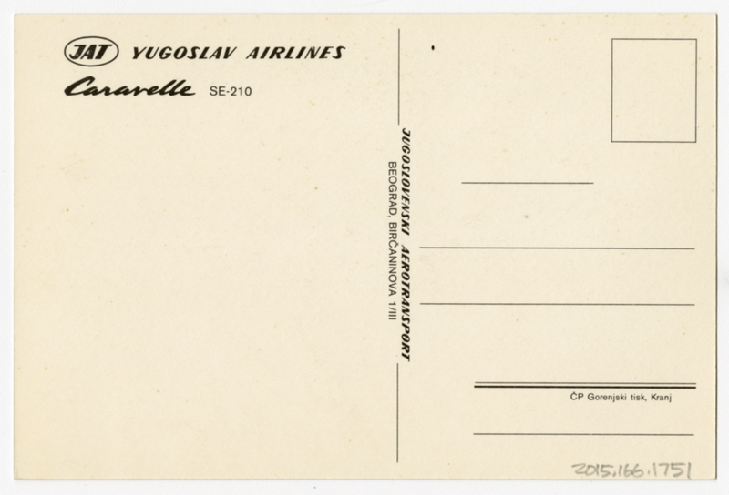 Image: postcard: JAT Yugoslav Airlines, Sud Aviation SE 210 Caravelle