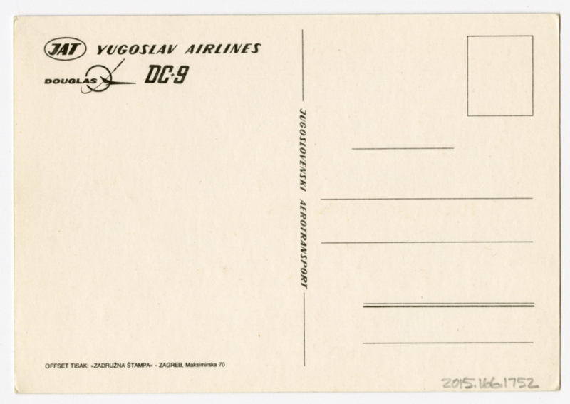 Image: postcard: JAT Yugoslav Airlines, Douglas DC-9