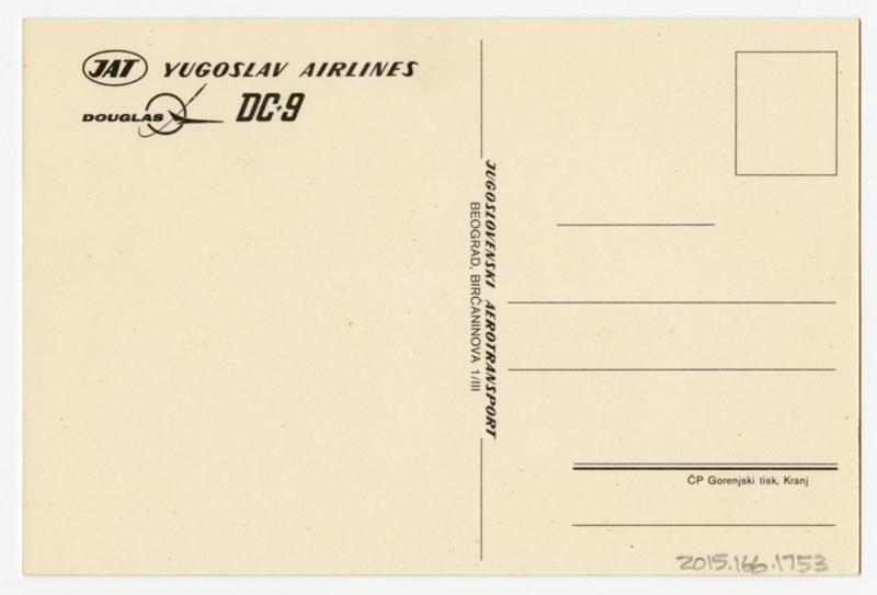 Image: postcard: JAT Yugoslav Airlines, Douglas DC-9