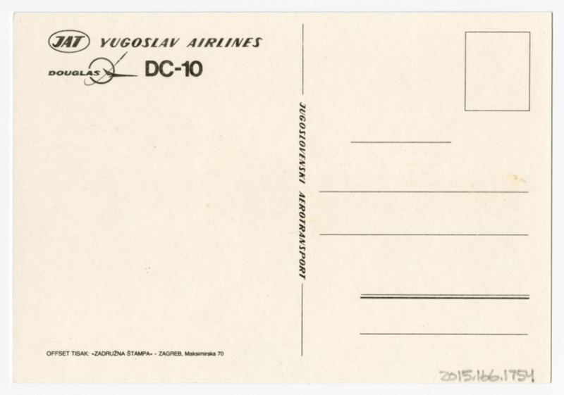 Image: postcard: JAT Yugoslav Airlines, McDonnell Douglas DC-10