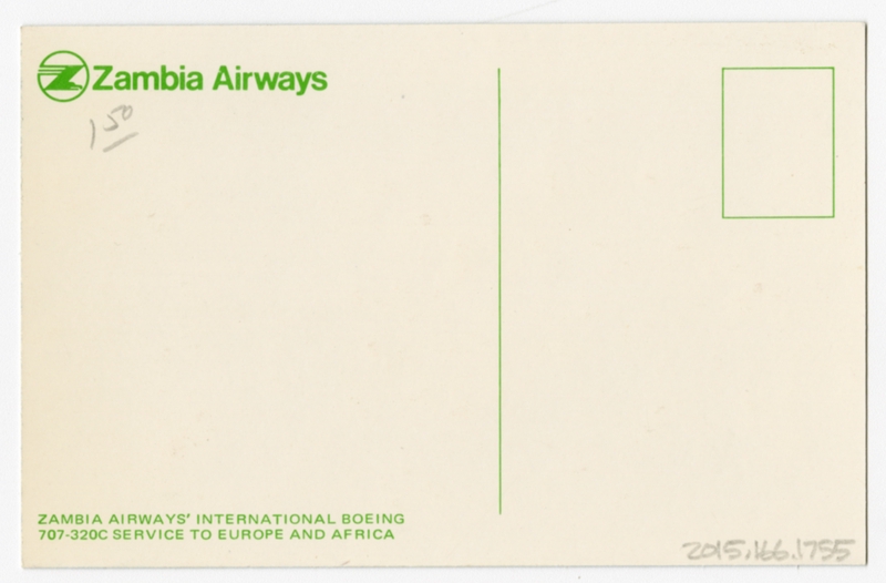 Image: postcard: Zambia Airways, Boeing 707-320C