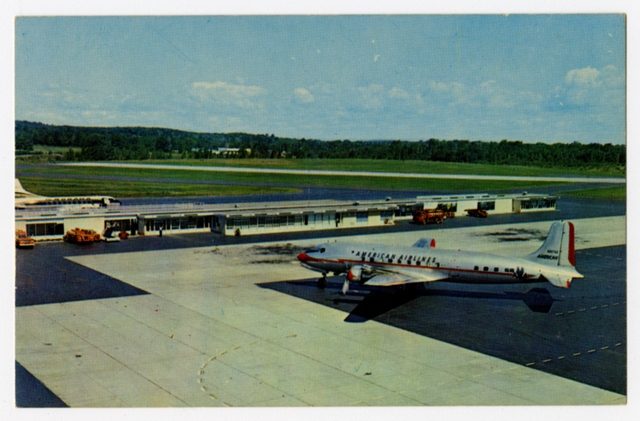 Postcard: Albany Airport, Douglas DC-4, American Airlines