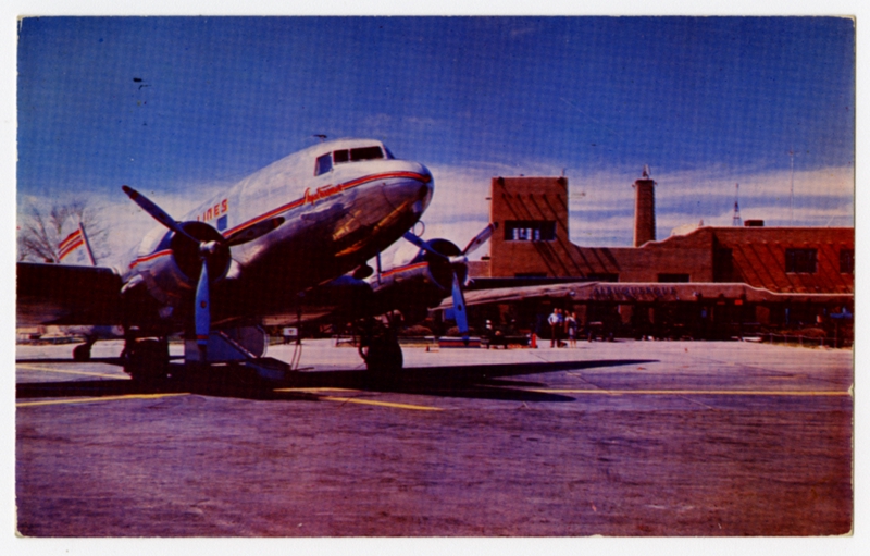Image: postcard: Albuquerque Municipal Airport, Continental Airlines, Douglas DC-3