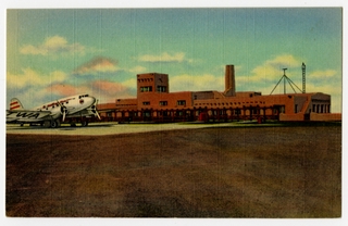 Image: postcard: TWA, Douglas DC-3, Albuquerque Municipal Airport