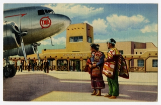 Image: postcard: Albuquerque Municipal Airport, Douglas DC-3, Transcontinental & Western Air (TWA)