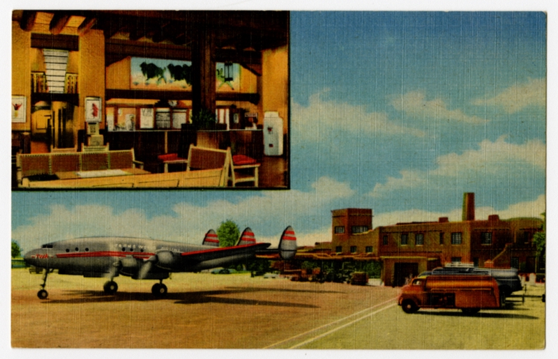 Image: postcard: TWA (Trans World Airlines), Lockheed Constellation, Albuquerque Municipal Airport