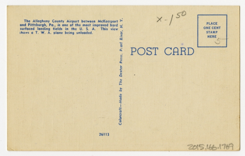 Image: postcard: TWA, Douglas DC-3, Allegheny County Airport