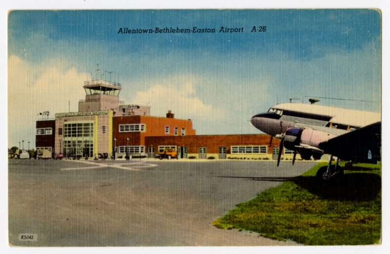 Image: postcard: Douglas DC-3, Allentown-Bethlehem-Easton Airport