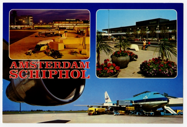 Postcard: KLM (Royal Dutch Airlines), Boeing 747, Amsterdam Airport Schiphol
