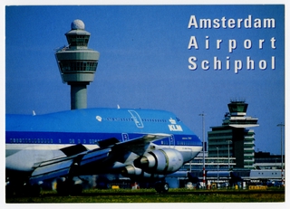 Image: postcard: Amsterdam Airport Schiphol, Boeing 747, KLM (Royal Dutch Airlines)