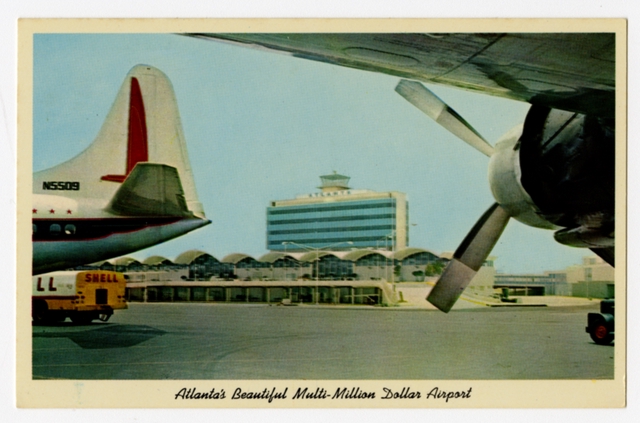 Postcard: Eastern Air Lines, Atlanta International Airport, Vickers Viscount, Convair
