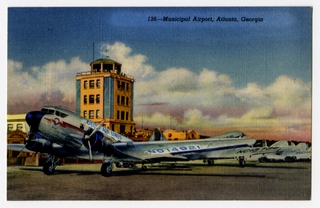 Image: postcard: Atlanta Municipal Airport, Delta Air Lines, Douglas DC-3