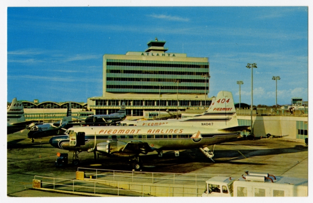 Postcard: Atlanta International Airport, Martin 4-0-4, Piedmont Airlines