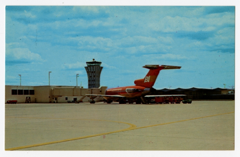 Image: postcard: Tom Mueller Airport, Braniff International, Boeing 727