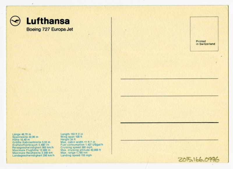 Image: postcard: Lufthansa, Boeing 727