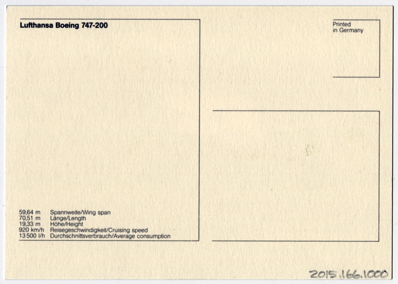 Image: postcard: Lufthansa, Boeing 747-200