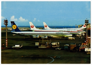 Image: postcard: Lufthansa, Boeing 707, Japan Air Lines
