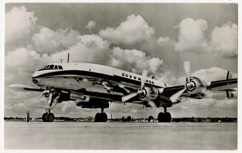 Image: postcard: Lufthansa, Lockheed L-1049 Constellation, Hamburg airport