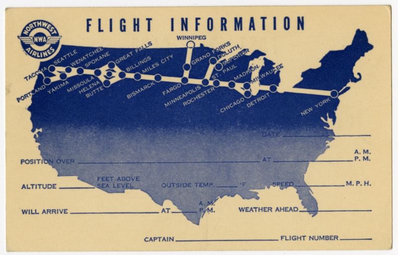 Image: postcard: Northwest Airlines, route map