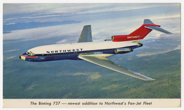 Postcard: Northwest Orient Airlines, Boeing 727
