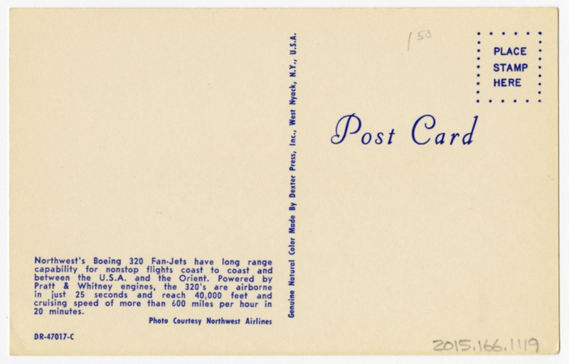 Image: postcard: Northwest Airlines, Boeing 707-320