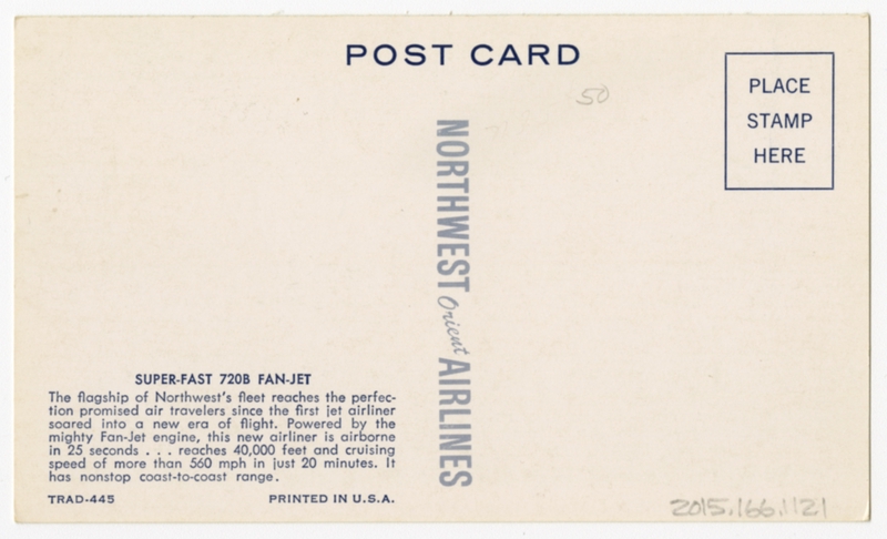 Image: postcard: Northwest Orient Airlines, Boeing 720B