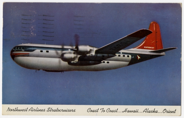 Postcard: Northwest Airlines, Boeing 377 Stratocruiser