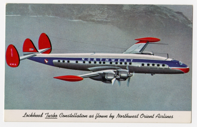Postcard: Northwest Orient Airlines, Lockheed Constellation