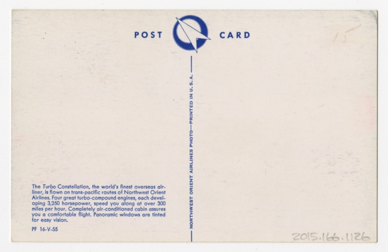 Image: postcard: Northwest Orient Airlines, Lockheed Constellation