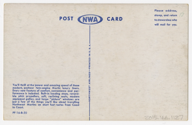 Image: postcard: Northwest Airlines, Martin 4-0-4, Washington DC