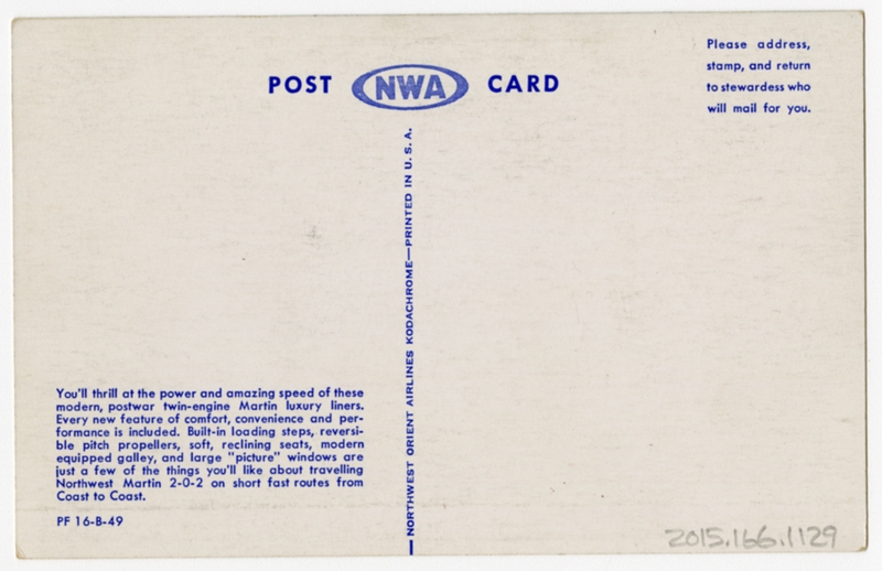 Image: postcard: Northwest Airlines, Martin 2-0-2