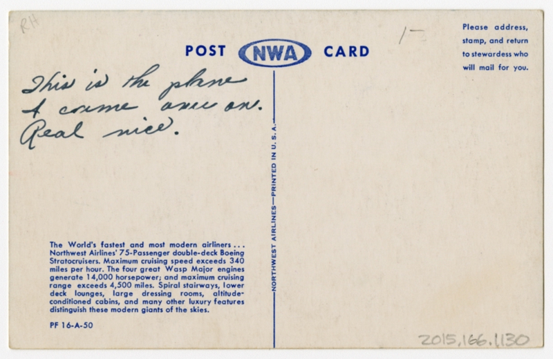 Image: postcard: Northwest Airlines, Boeing 377 Stratocruiser
