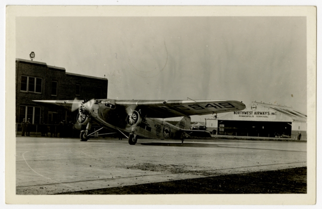 Postcard: Northwest Airways, Ford Tri-Motor, Minneapolis Airport