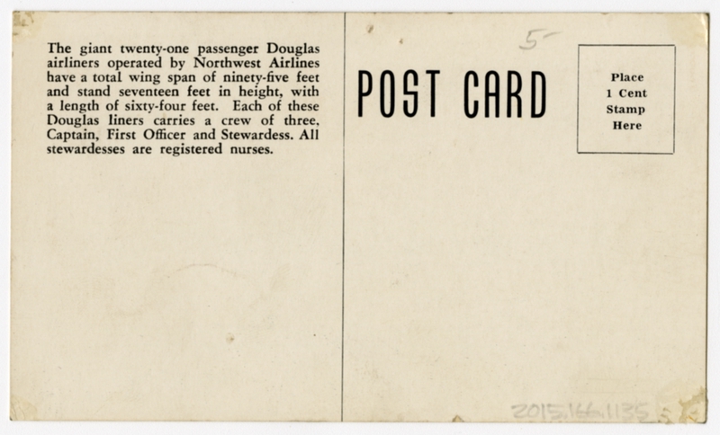 Image: postcard: Northwest Airlines, Douglas DC-3
