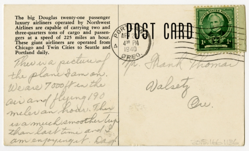 Image: postcard: Northwest Airlines, Douglas DC-3