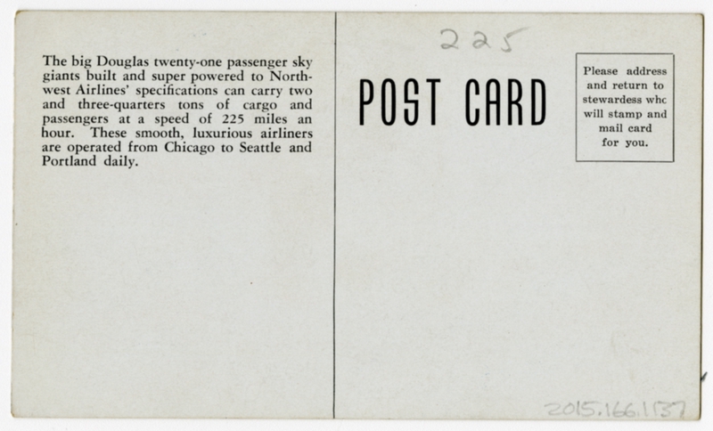 Image: postcard: Northwest Airlines, Douglas DC-3