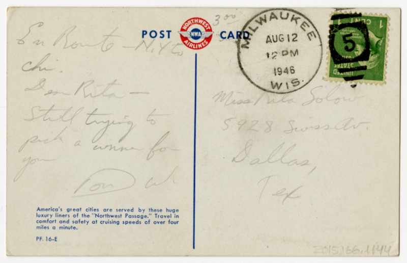 Image: postcard: Northwest Airlines, Douglas DC-6