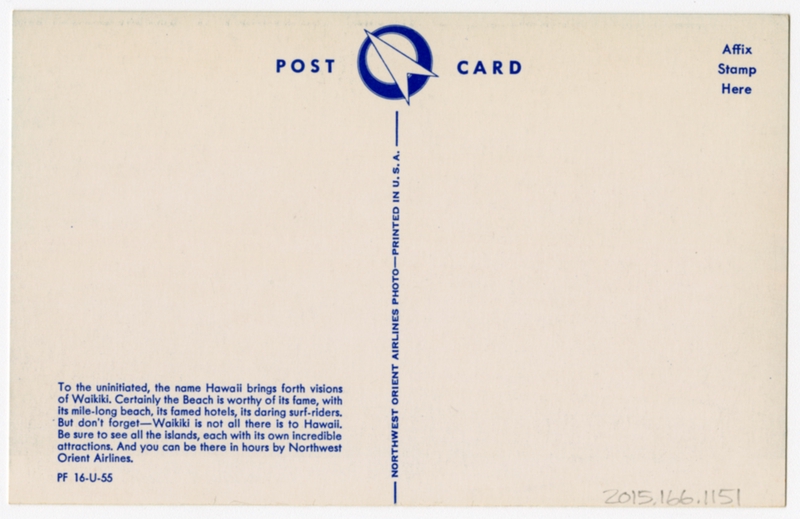Image: postcard: Northwest Orient Airlines, Waikiki